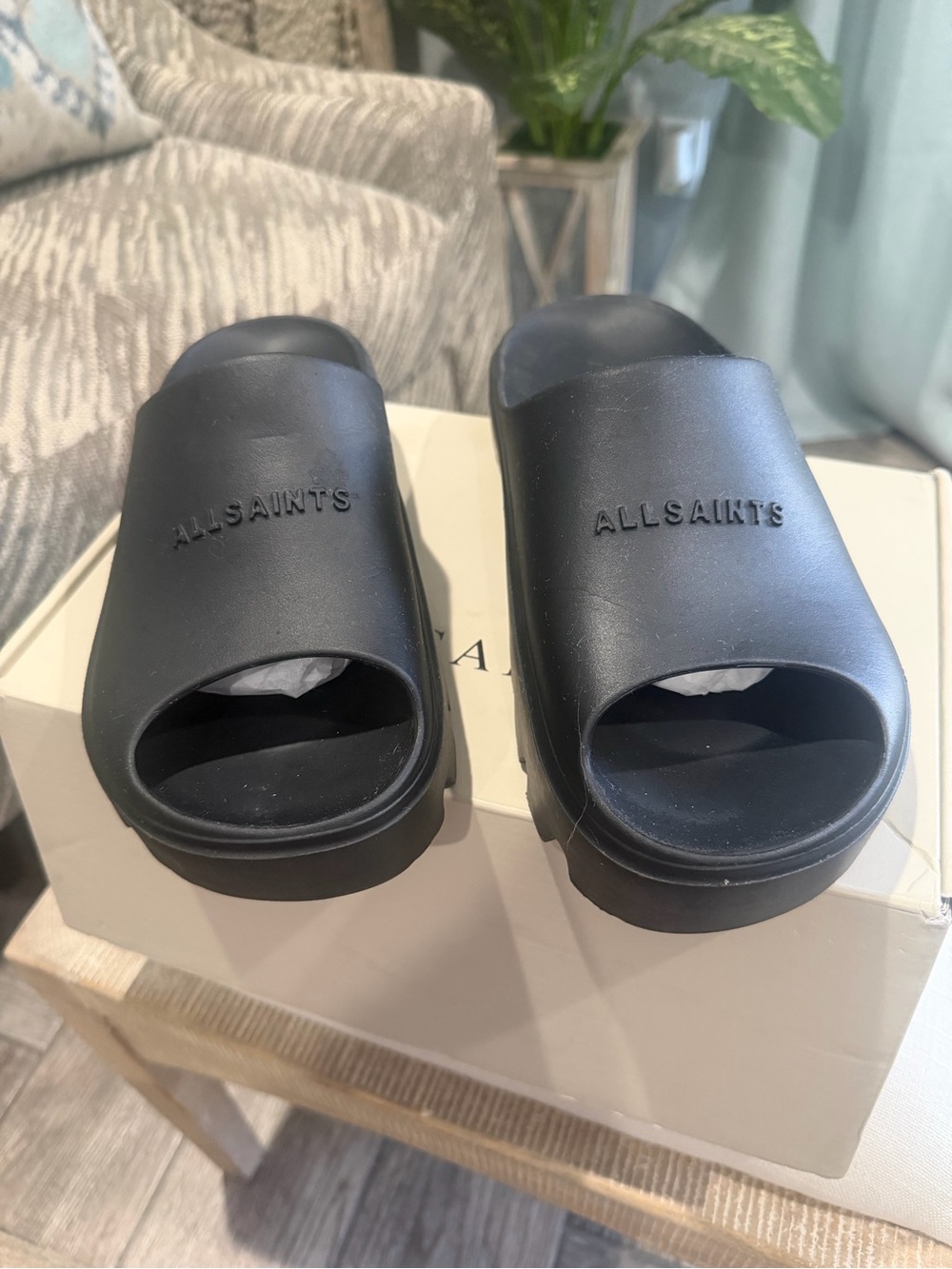 AllSaints Eclipse Platform Rubber Platform Sandal Slides Black